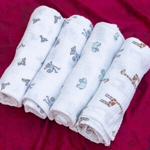 Aden + Anais Organic Cotton Muslin Swaddle Blankets - 4 Pack "Jungle Jam" design